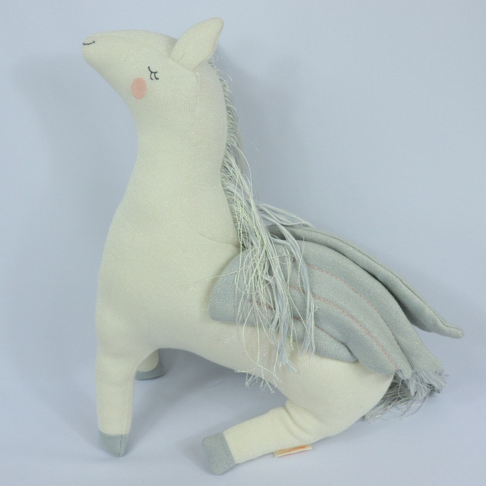 Meri Meri Pegasus Knitted Plush Toy Organic Cotton Cream Silver Winged Horse 18"
